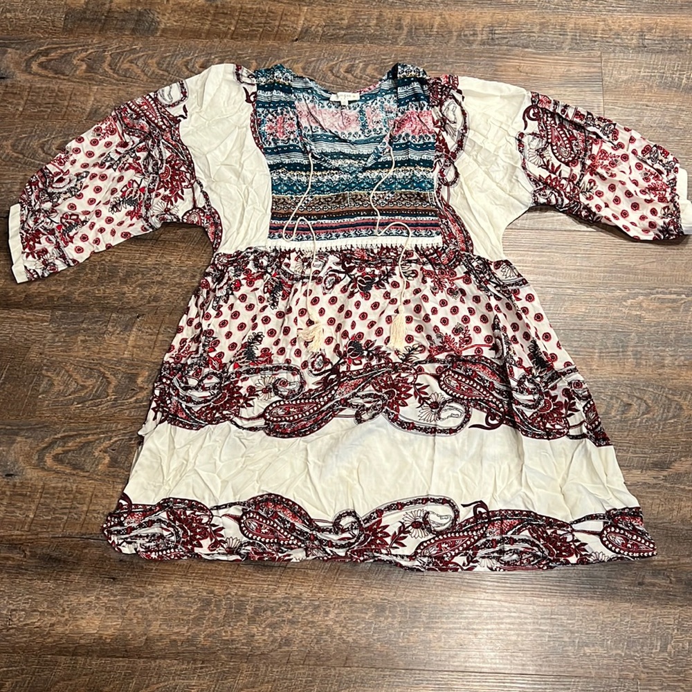 Umgee 1XL Balloon Sleeve Blouse with Tassles